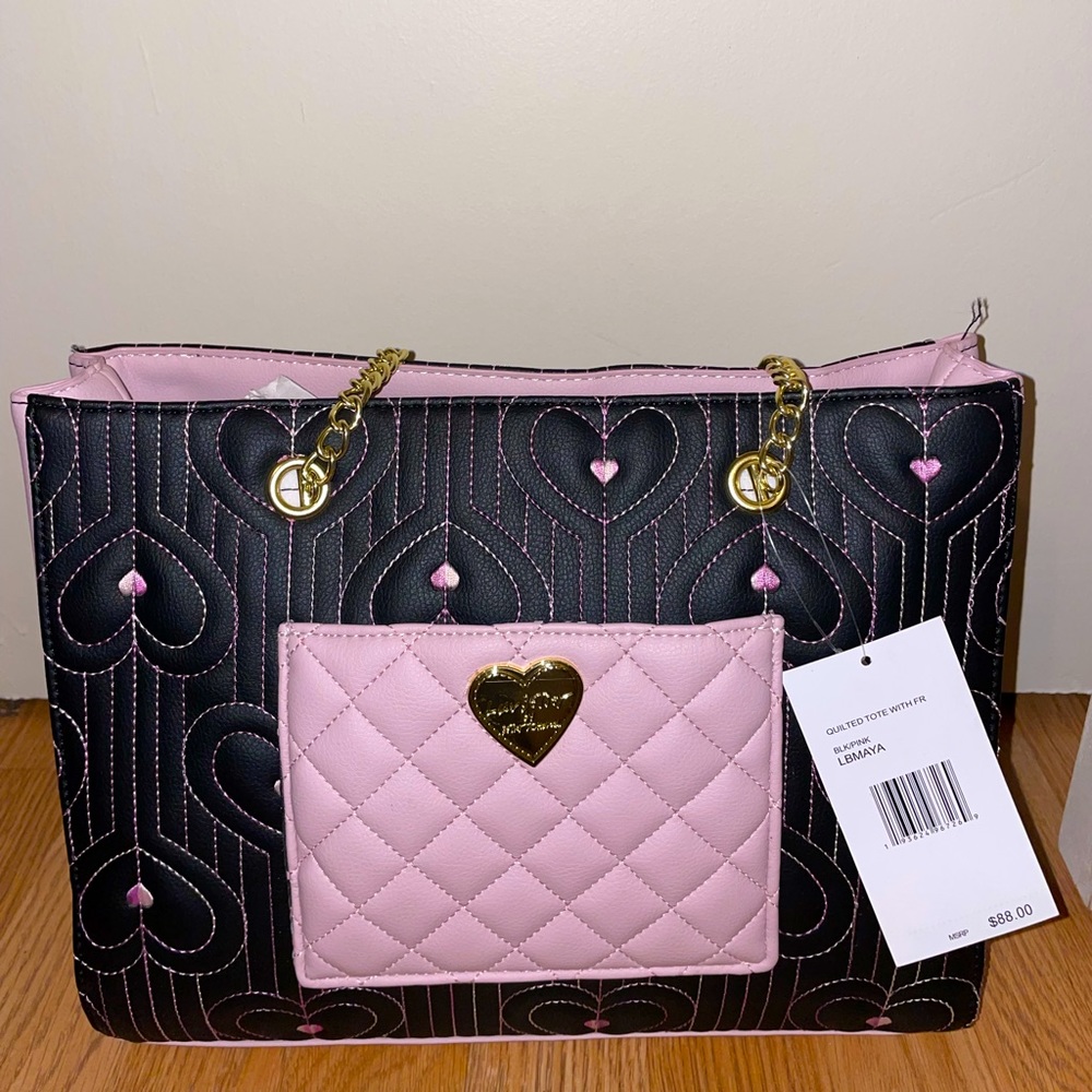 Betsey Johnson Handbag (Quilted Style Black/Pink Heart)